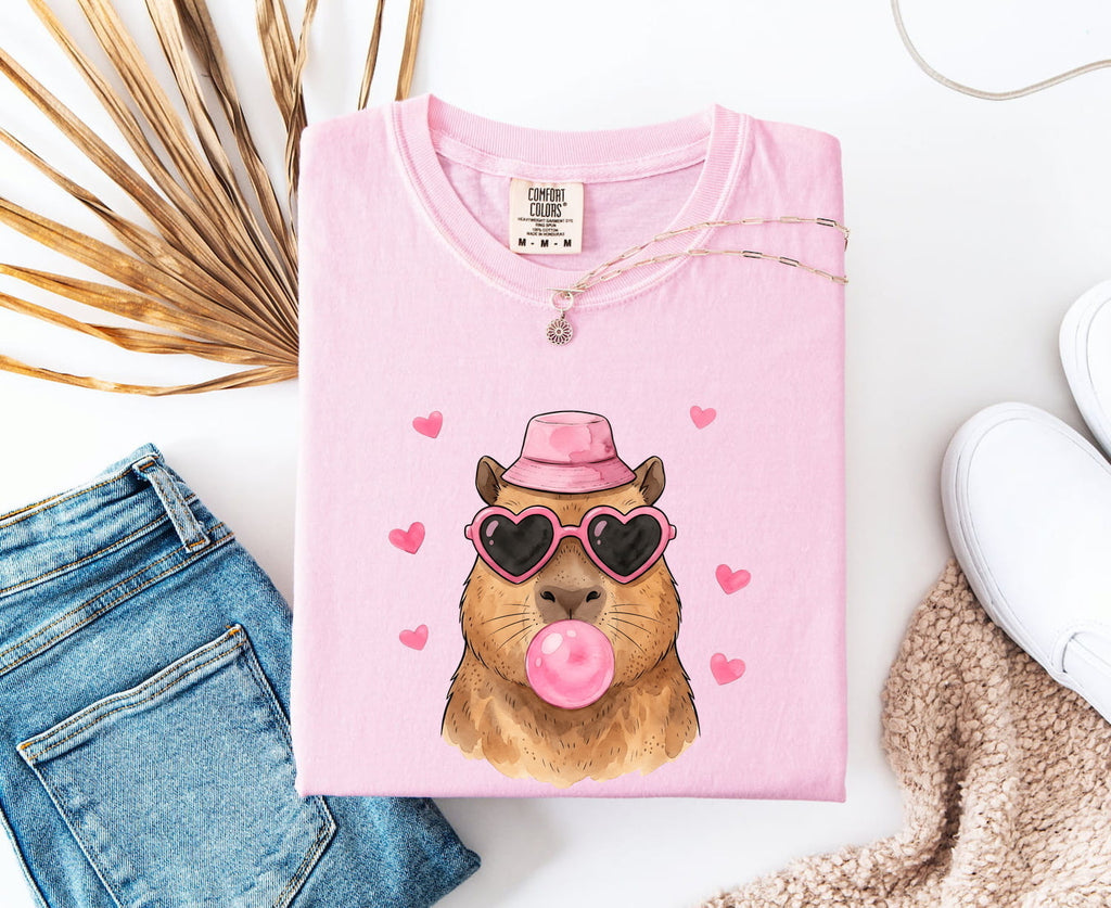 Capybara Shades Shirt Valentine Pet Gift Women Paint Tee Rodent T-Shirt Valentine Fan Artistic Tshirt Animal Graphic Sketch Love Symbols