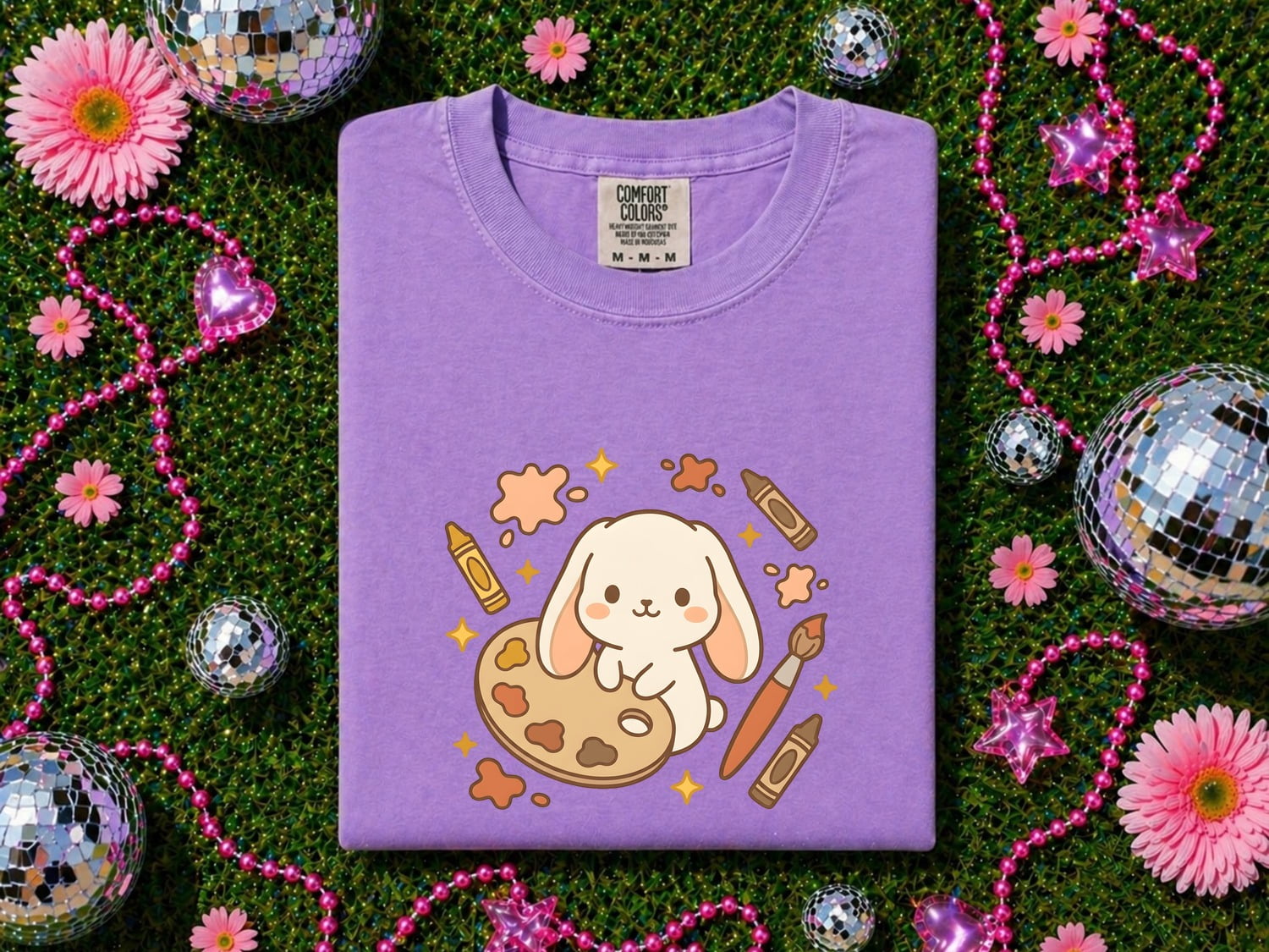 Rabbit Painter Shirt Teacher Pets Gift Women Cute Tee Bunny T-Shirt Educator Enthusiast Adorable Tshirt Animal Graphic Comic Colored Pencils