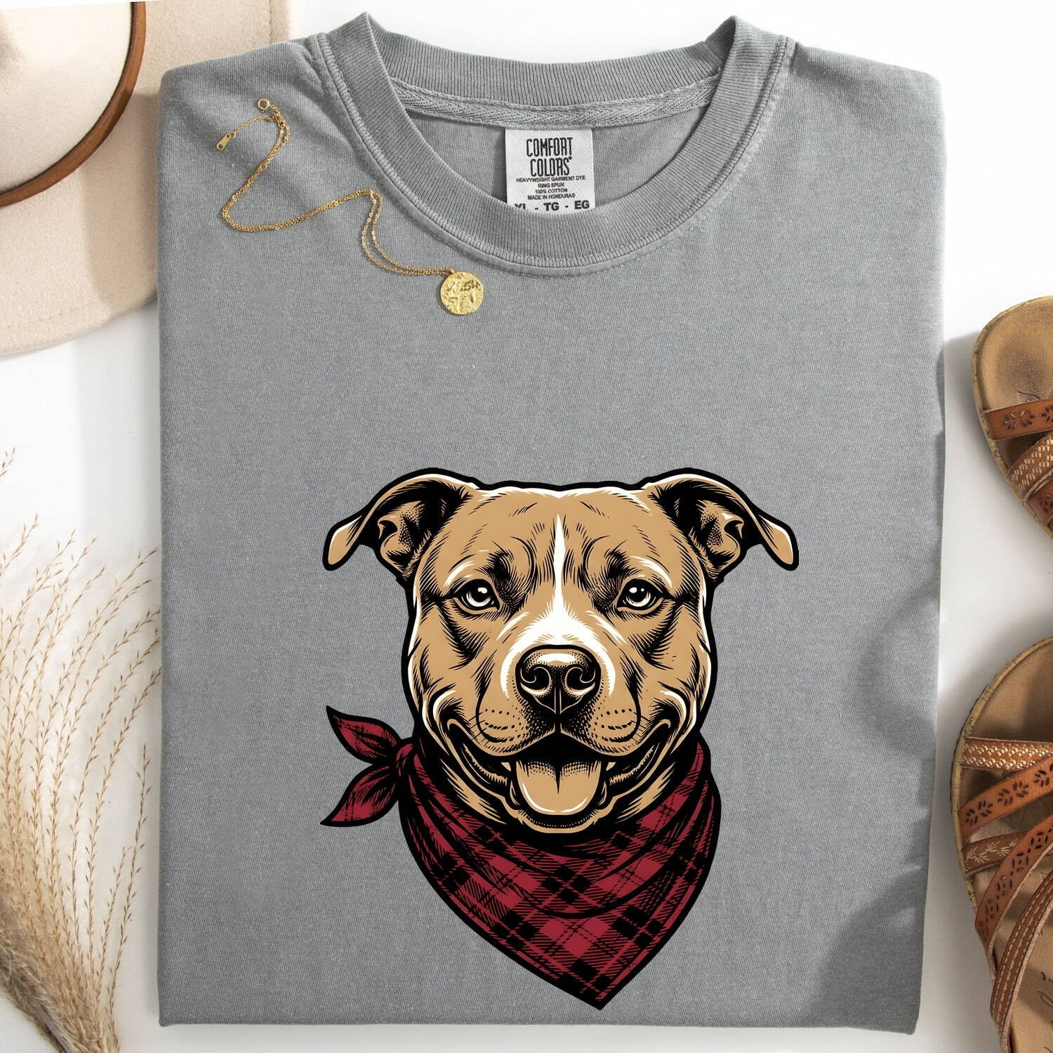 Pitbull Dog Shirt Dog Pets Gift Women Bold Graphic Tee Pibble T-Shirt Dog Fan American Bully Graphic Animal Illustration Vintage Bandana