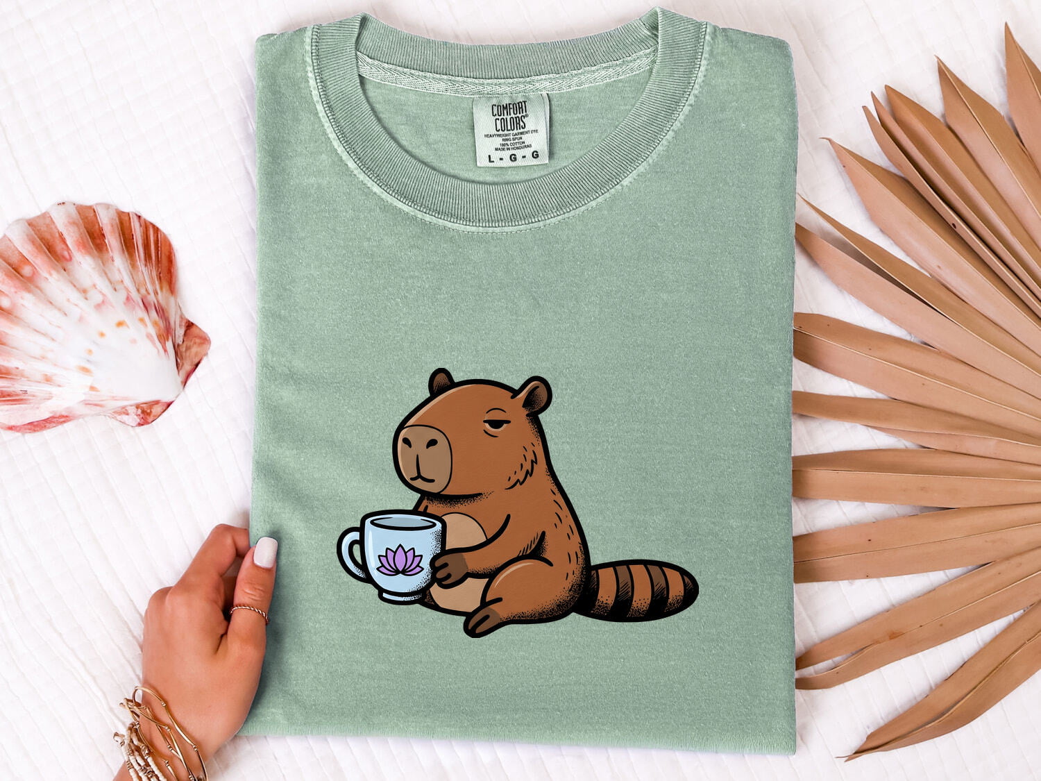 Capybara Drinkware Shirt Coffee Pet Gift Women Doodle Tee Mug T-Shirt Coffee Fan Animal Graphic Cat Illustration Outline Water Lily Tshirt