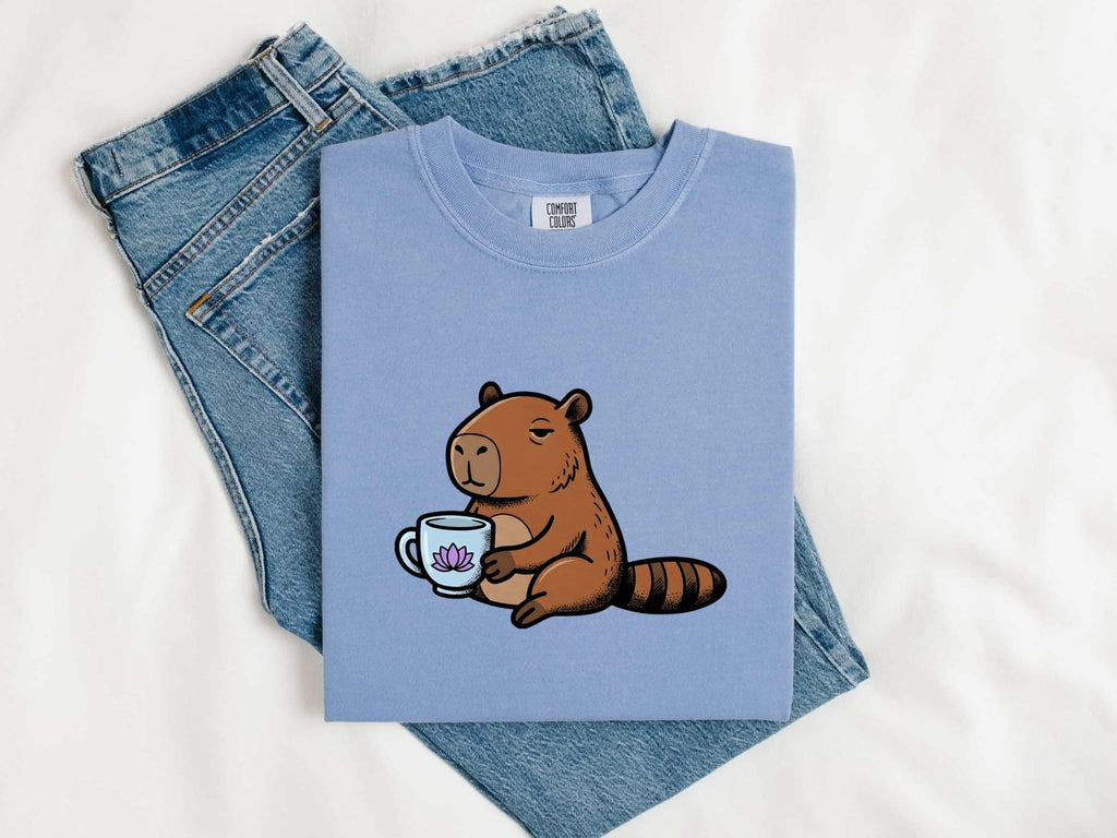 Capybara Drinkware Shirt Coffee Pet Gift Women Doodle Tee Mug T-Shirt Coffee Fan Animal Graphic Cat Illustration Outline Water Lily Tshirt