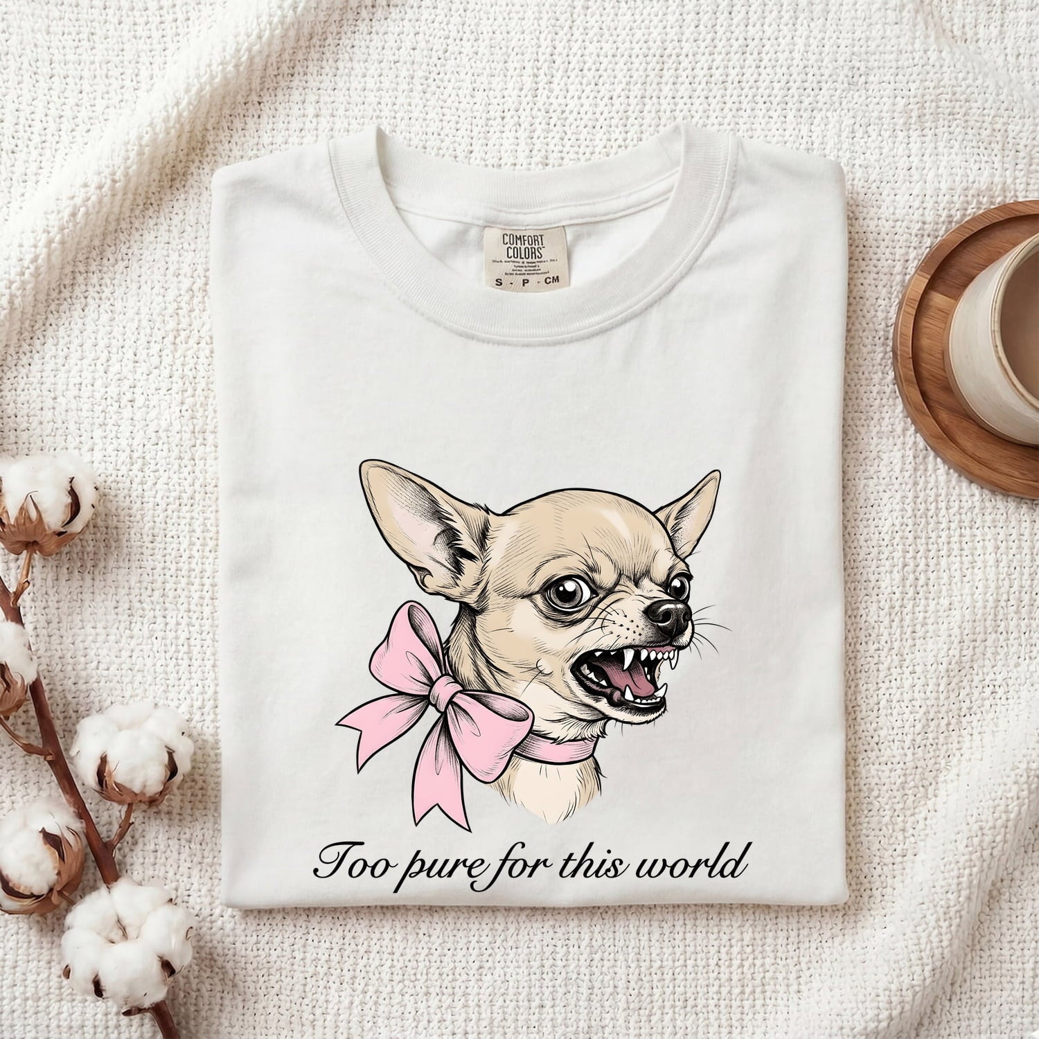 Chihuahua Puppy Shirt Funny Pet Gift Women Hand Drawn Tee Puppy T-Shirt Humor Fan Illustrated Tshirt Animal Graphic Retro Pink Ribbon Tshirt