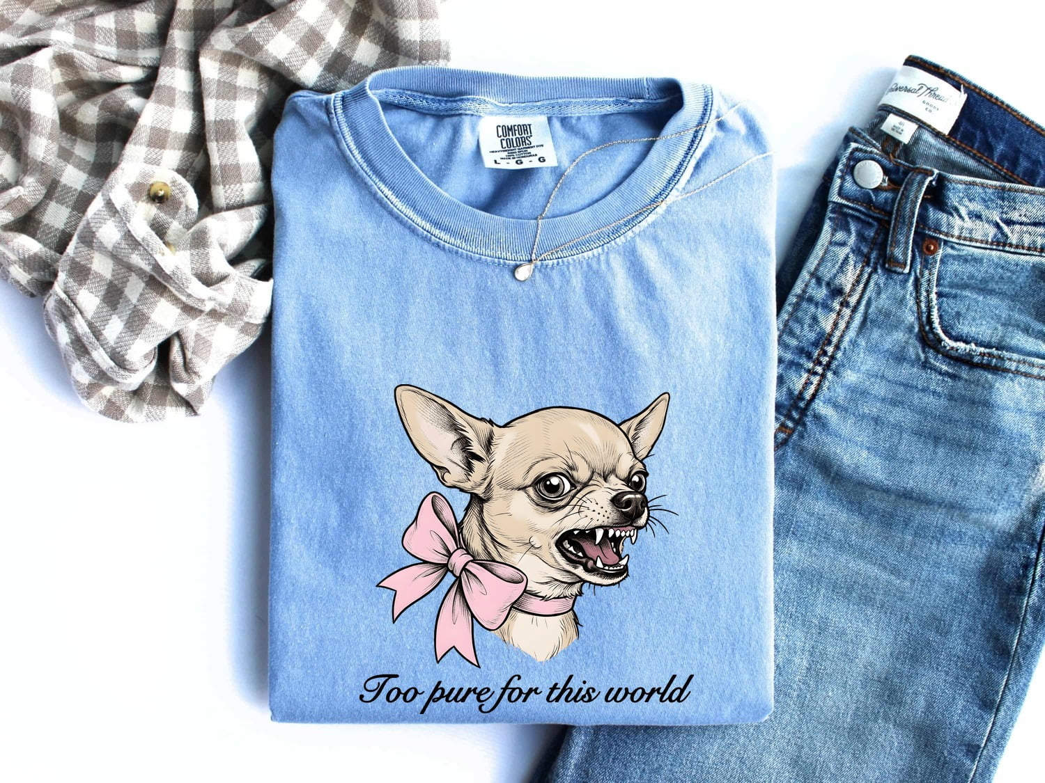 Chihuahua Puppy Shirt Funny Pet Gift Women Hand Drawn Tee Puppy T-Shirt Humor Fan Illustrated Tshirt Animal Graphic Retro Pink Ribbon Tshirt