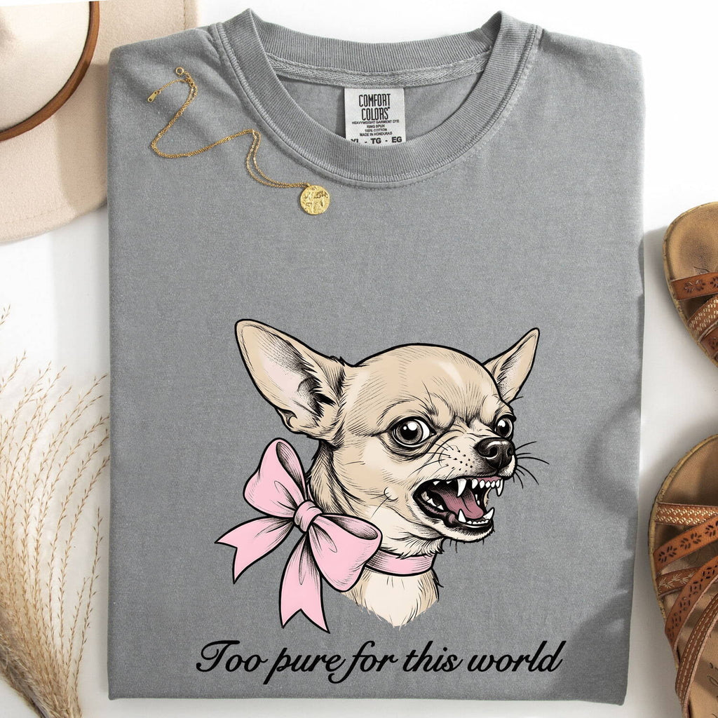 Chihuahua Puppy Shirt Funny Pet Gift Women Hand Drawn Tee Puppy T-Shirt Humor Fan Illustrated Tshirt Animal Graphic Retro Pink Ribbon Tshirt