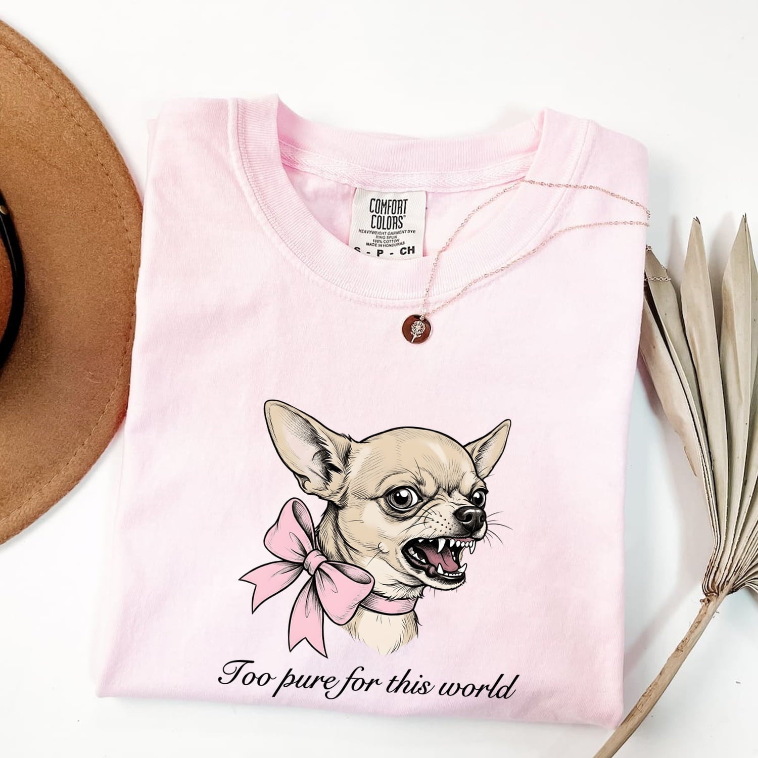 Chihuahua Puppy Shirt Funny Pet Gift Women Hand Drawn Tee Puppy T-Shirt Humor Fan Illustrated Tshirt Animal Graphic Retro Pink Ribbon Tshirt