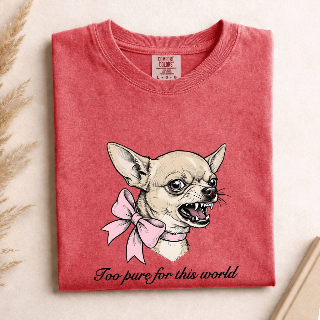 Chihuahua Puppy Shirt Funny Pet Gift Women Hand Drawn Tee Puppy T-Shirt Humor Fan Illustrated Tshirt Animal Graphic Retro Pink Ribbon Tshirt