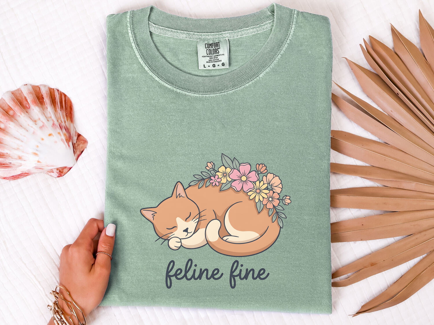 Napping Cat Shirt for Women – Sweet Doodle Blossom Illustration Kitten Graphic Tee