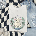 Lamb Clipart Shirt for Women – Easter Line Art Sheep Floral Garland Graphic Tee