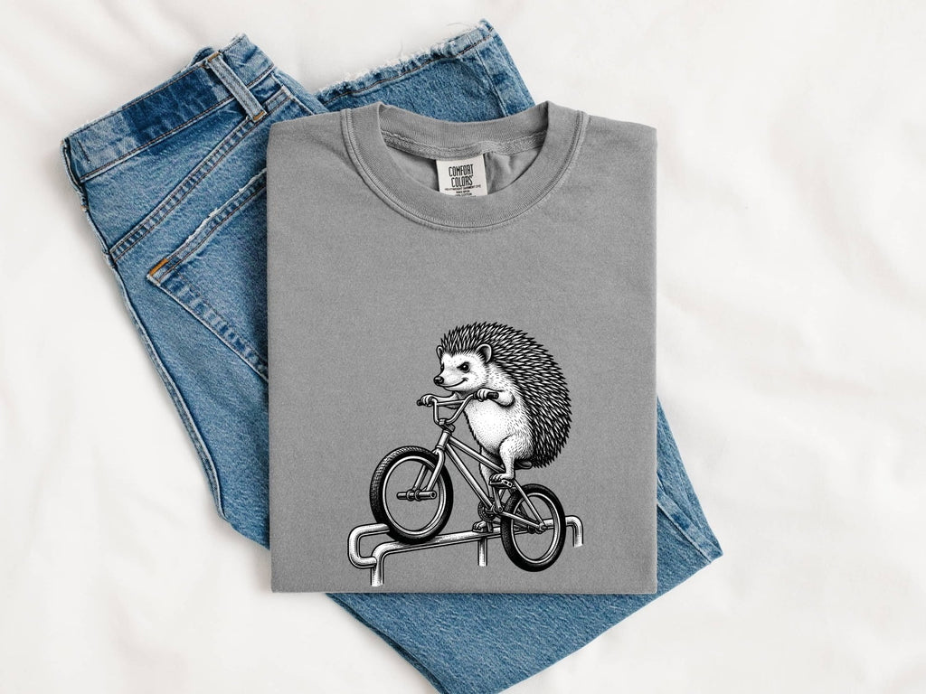 Hedgehog Bicycle Shirt Cute Pet Gift Women Sketch Tee Hedgehog Bike T-Shirt Adorable Fan Hedgehog Drawing Pet Graphic Retro Bike Tshirt