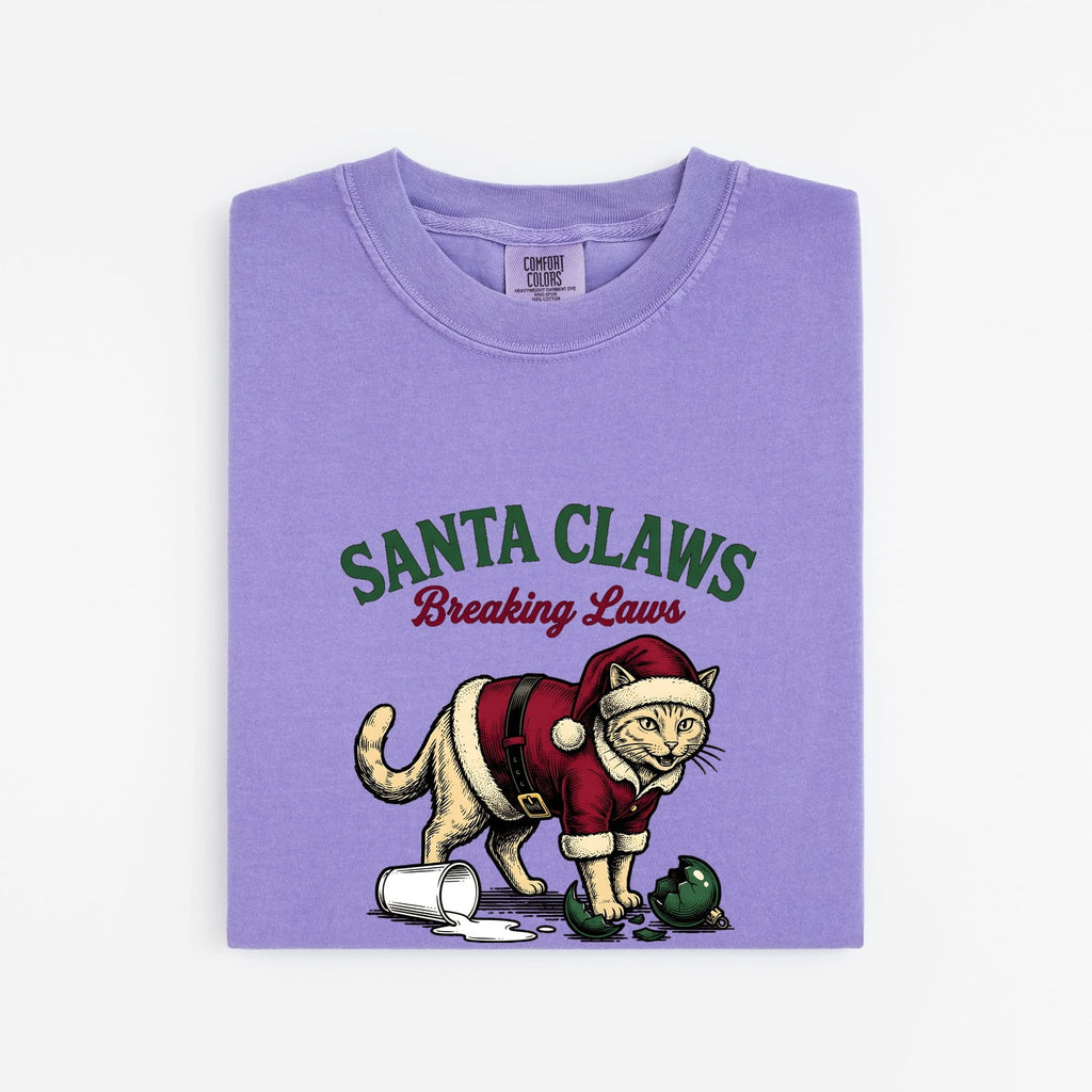 Santa Kitten Shirt Christmas Pet Gift Women Retro Tee Christmas Kitty T-Shirt Xmas Fan Holiday Tshirt Animal Graphic Vintage Shattered