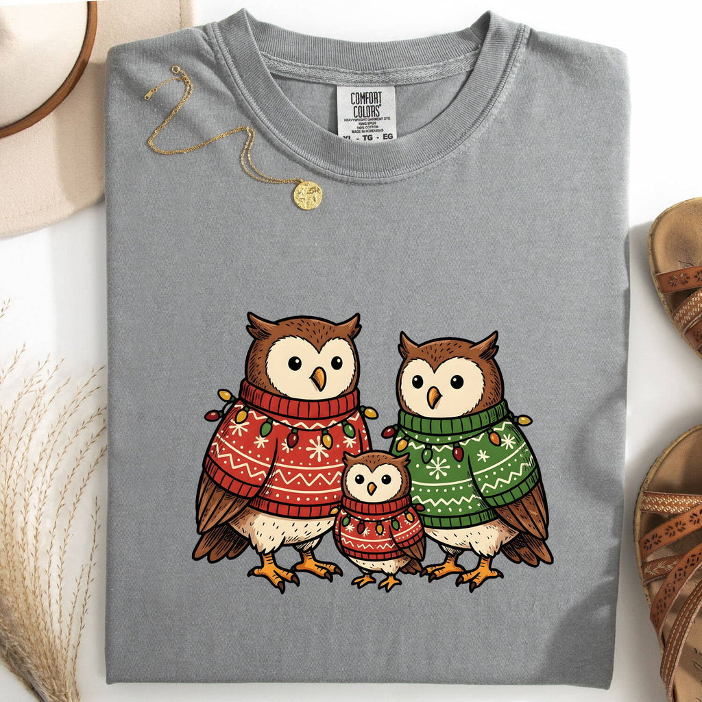 Owl Duo Shirt Christmas Pets Gift Women Cartoon Tee Owls T-Shirt Xmas Fan Hoot Graphic Owlet Illustration Traditional Jumpers Tshirt