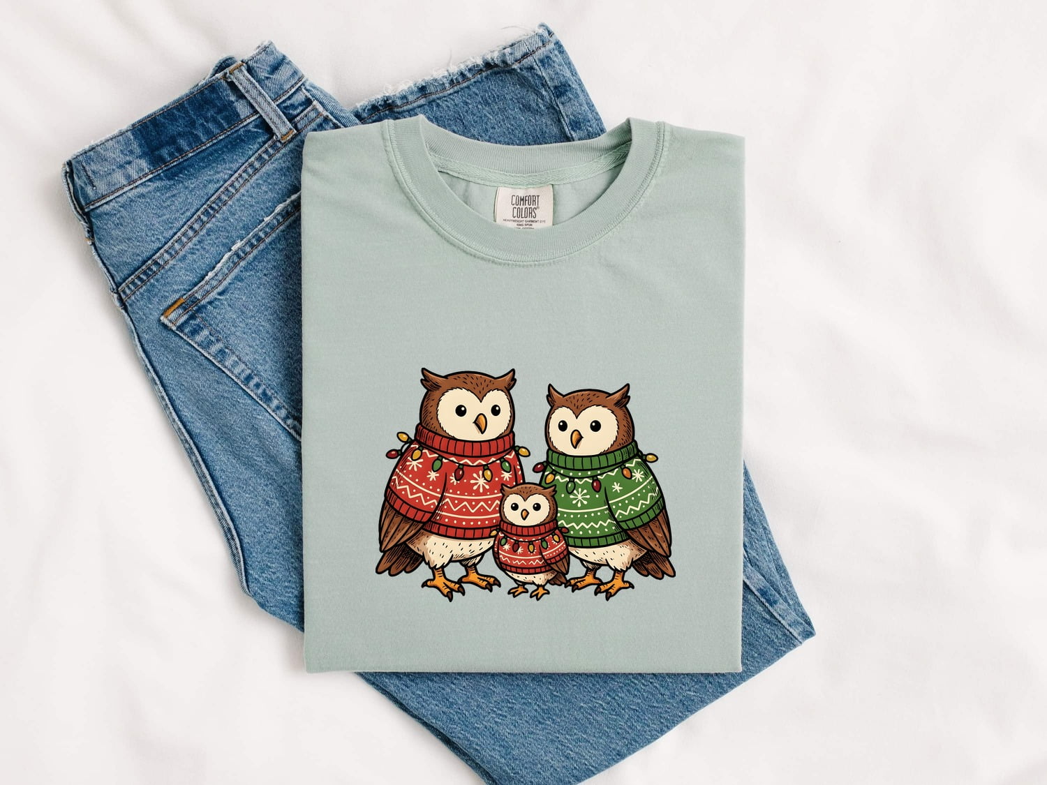 Owl Duo Shirt Christmas Pets Gift Women Cartoon Tee Owls T-Shirt Xmas Fan Hoot Graphic Owlet Illustration Traditional Jumpers Tshirt