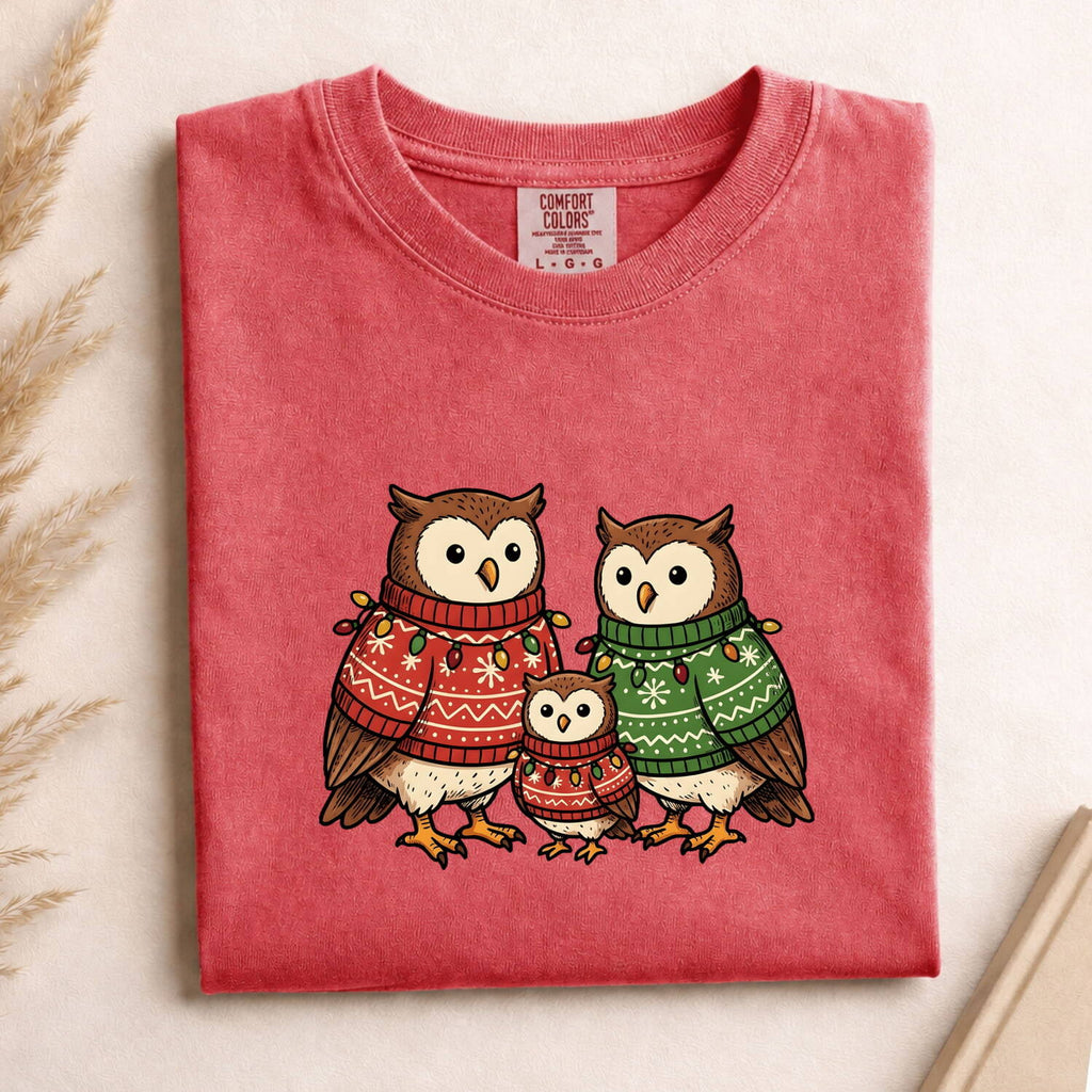 Owl Duo Shirt Christmas Pets Gift Women Cartoon Tee Owls T-Shirt Xmas Fan Hoot Graphic Owlet Illustration Traditional Jumpers Tshirt