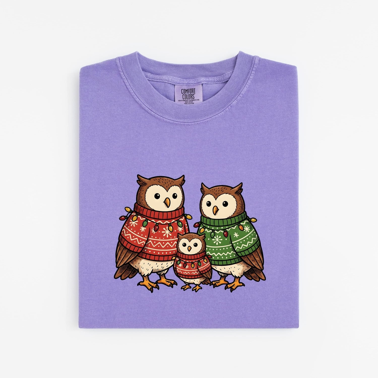 Owl Duo Shirt Christmas Pets Gift Women Cartoon Tee Owls T-Shirt Xmas Fan Hoot Graphic Owlet Illustration Traditional Jumpers Tshirt