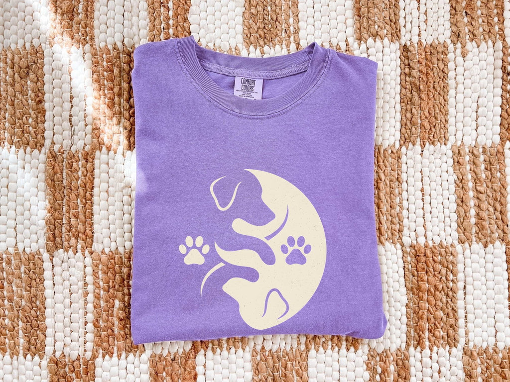 Dog Outline Shirt Dog Pets Gift Women Simple Tee Canine T-Shirt Dog Fan Puppy Tshirt Pet Graphic Retro Paw Marks Tshirt