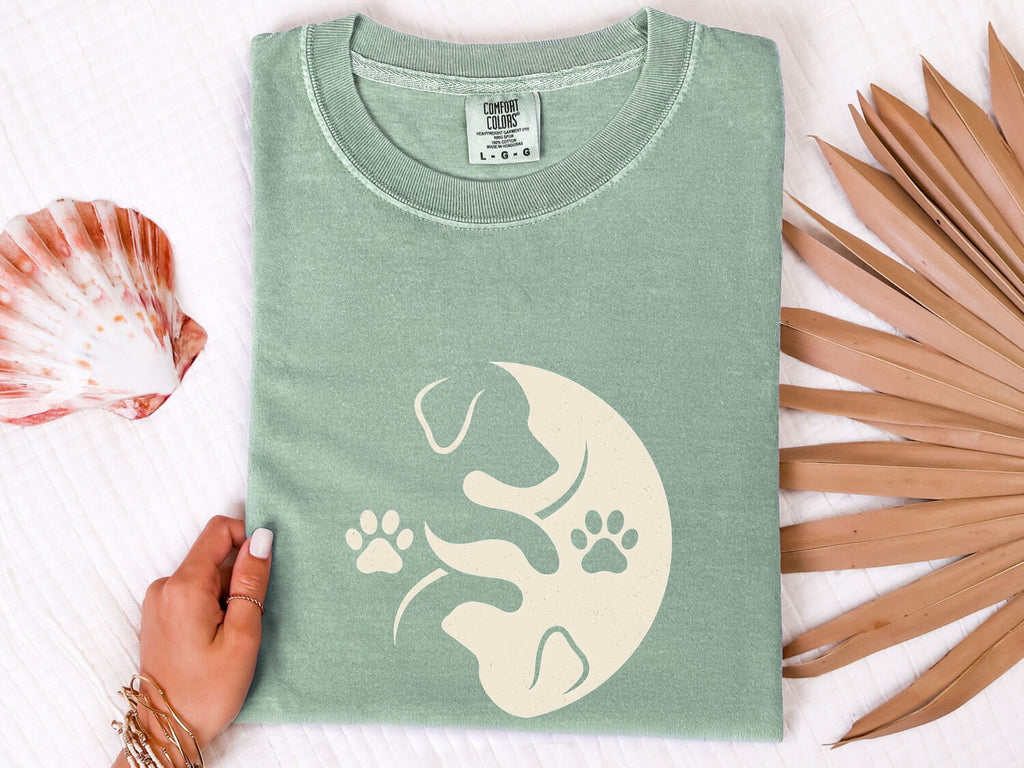 Dog Outline Shirt Dog Pets Gift Women Simple Tee Canine T-Shirt Dog Fan Puppy Tshirt Pet Graphic Retro Paw Marks Tshirt