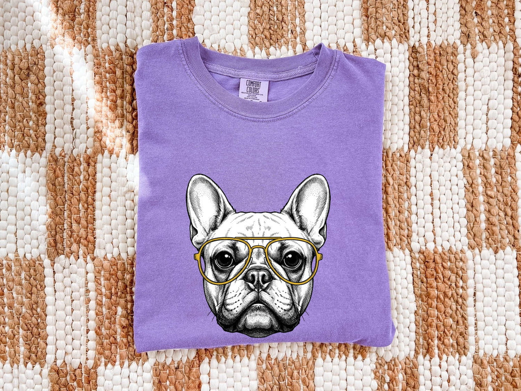 French Bulldog Shirt Dog Pets Gift Women Line Art Tee Bulldog T-Shirt Dog Fan Puppy Graphic Illustration Drawing Vintage Glasses Tshirt
