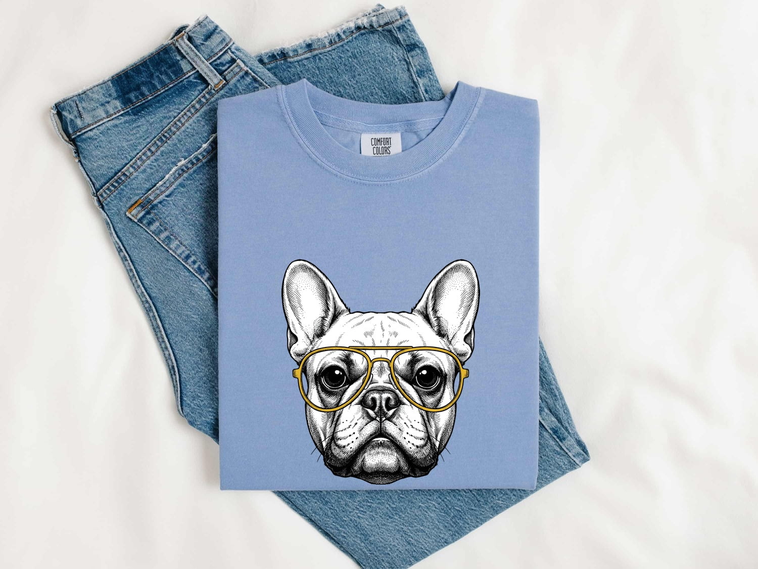 French Bulldog Shirt Dog Pets Gift Women Line Art Tee Bulldog T-Shirt Dog Fan Puppy Graphic Illustration Drawing Vintage Glasses Tshirt