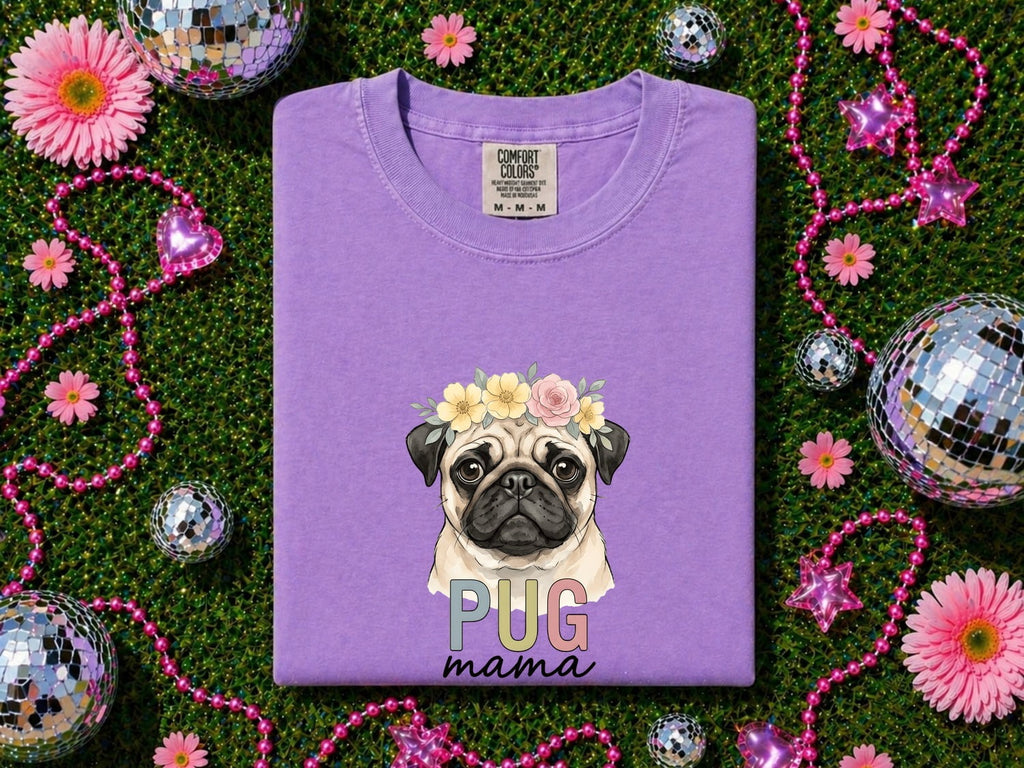 Pug Dog Shirt Dog Pet Gift Women Watercolor Tee Pug T-Shirt Dog Fan Painter Tshirt Animal Graphic Hand Drawn Flower Crown Tshirt
