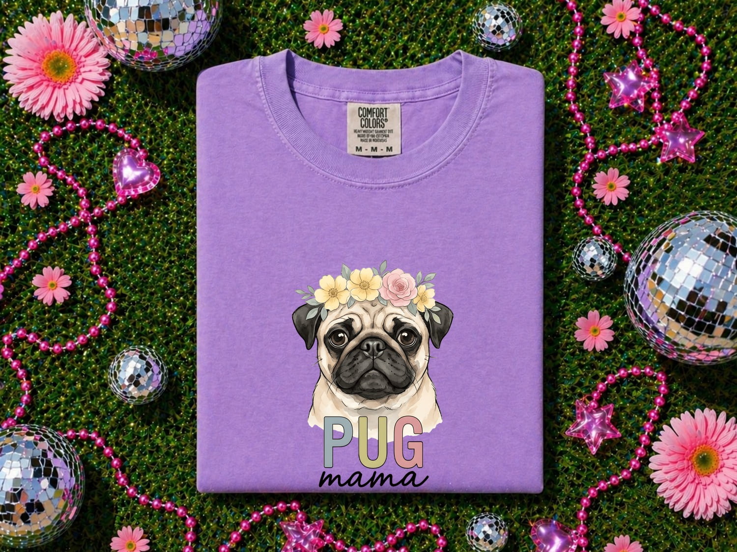 Pug Dog Shirt Dog Pet Gift Women Watercolor Tee Pug T-Shirt Dog Fan Painter Tshirt Animal Graphic Hand Drawn Flower Crown Tshirt