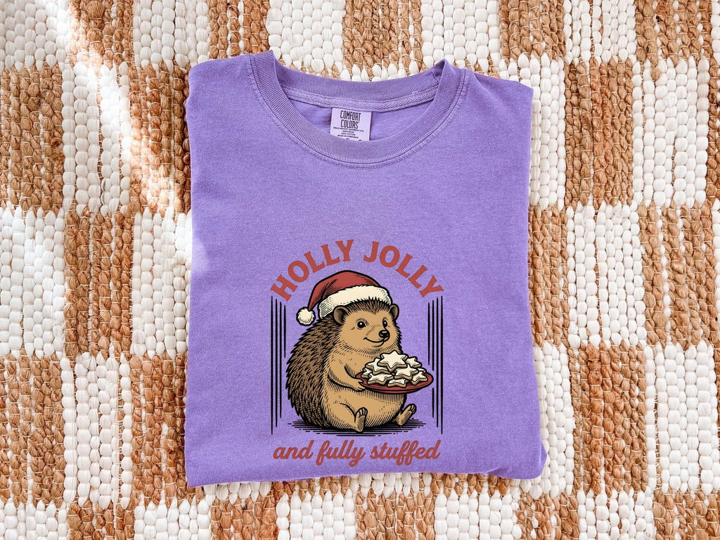 Christmas Hedgehog Shirt for Women – Retro Vintage Sketch Biscuits Animal Graphic Tee
