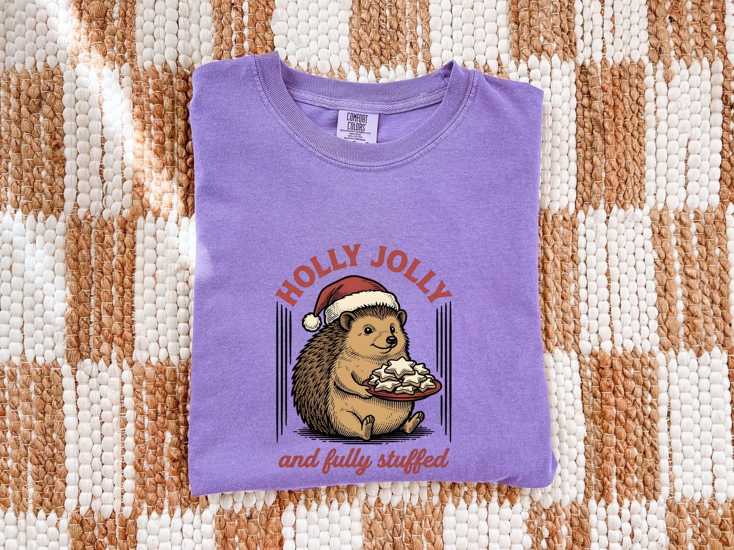 Christmas Hedgehog Shirt for Women – Retro Vintage Sketch Biscuits Animal Graphic Tee