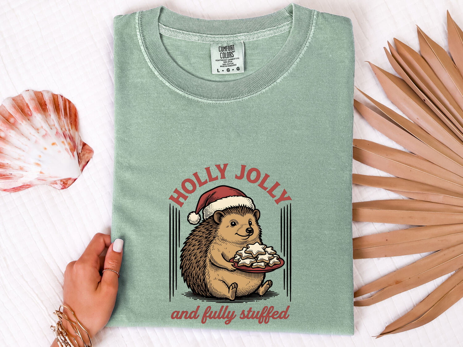 Christmas Hedgehog Shirt for Women – Retro Vintage Sketch Biscuits Animal Graphic Tee