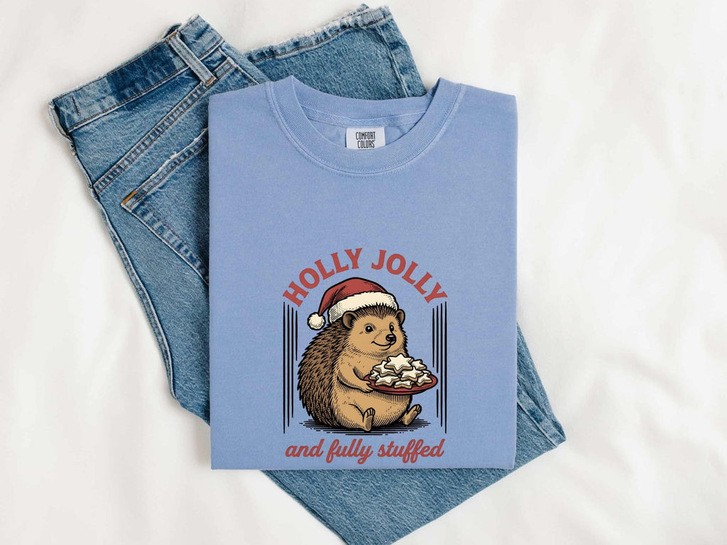 Christmas Hedgehog Shirt for Women – Retro Vintage Sketch Biscuits Animal Graphic Tee