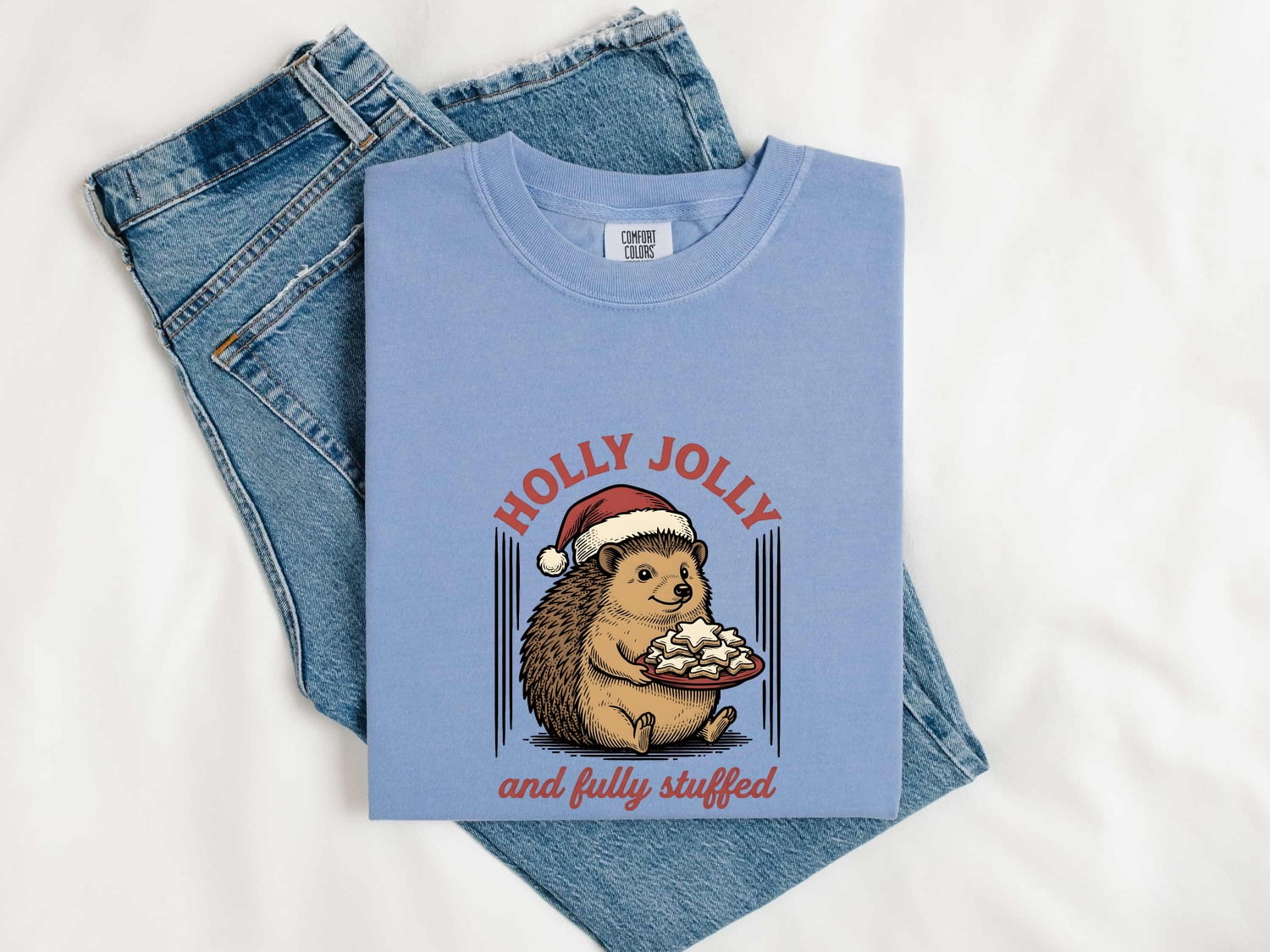 Christmas Hedgehog Shirt for Women – Retro Vintage Sketch Biscuits Animal Graphic Tee