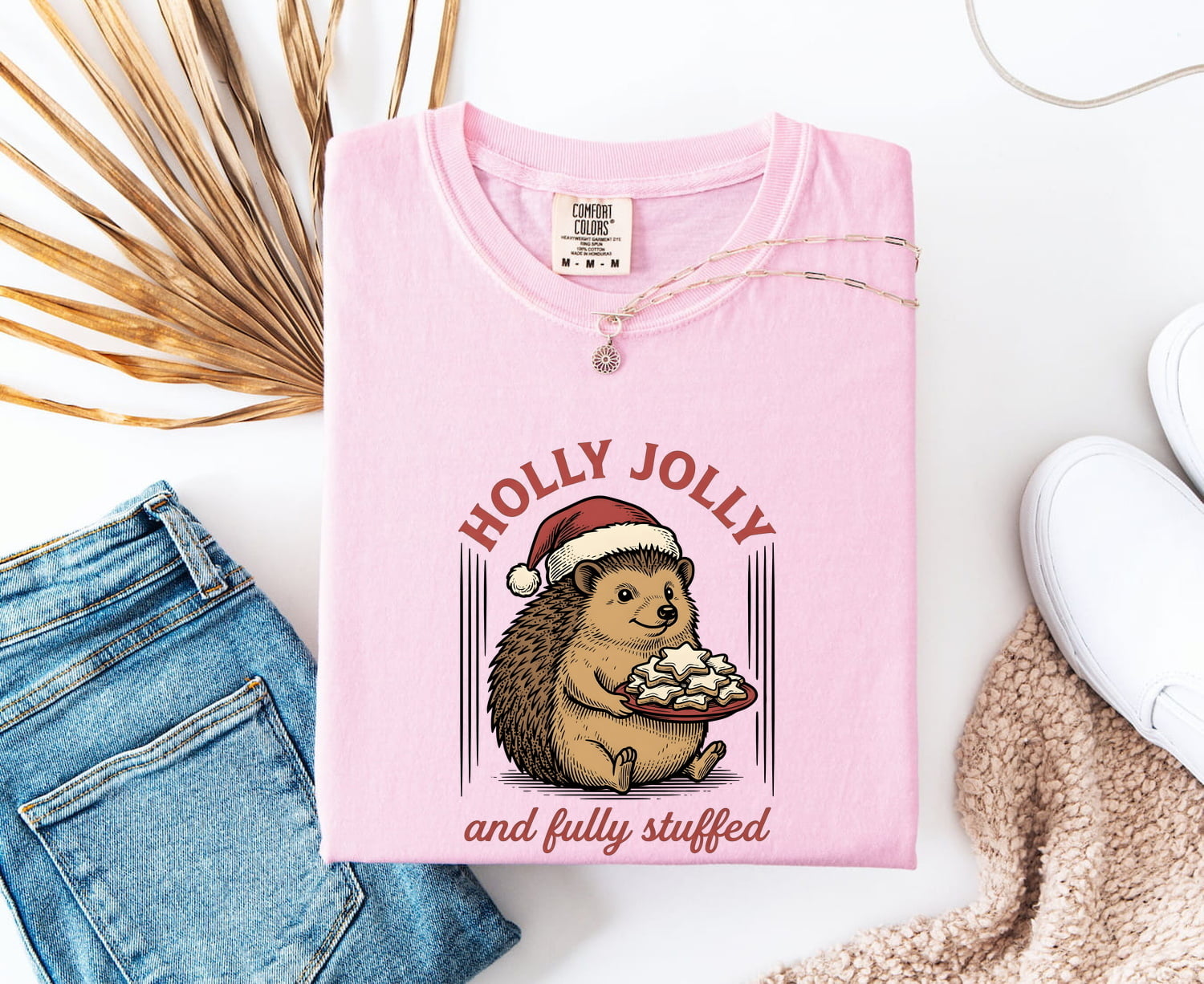 Christmas Hedgehog Shirt for Women – Retro Vintage Sketch Biscuits Animal Graphic Tee