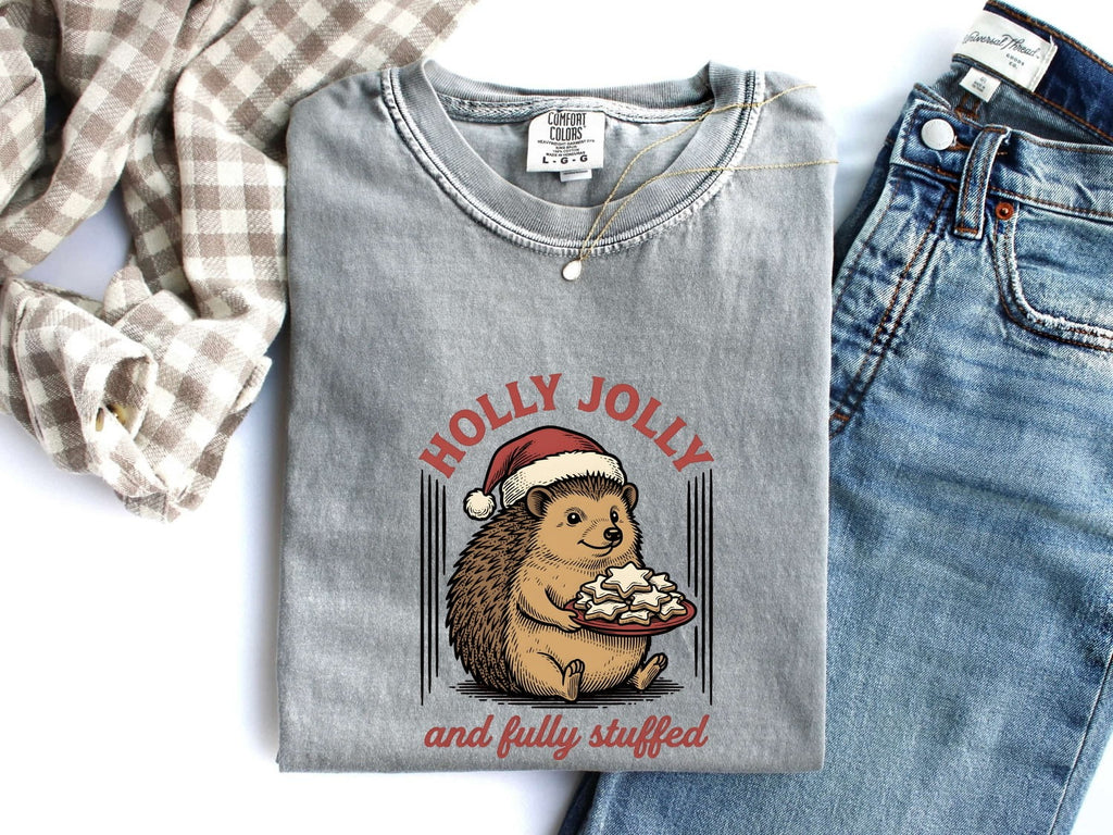 Christmas Hedgehog Shirt for Women – Retro Vintage Sketch Biscuits Animal Graphic Tee