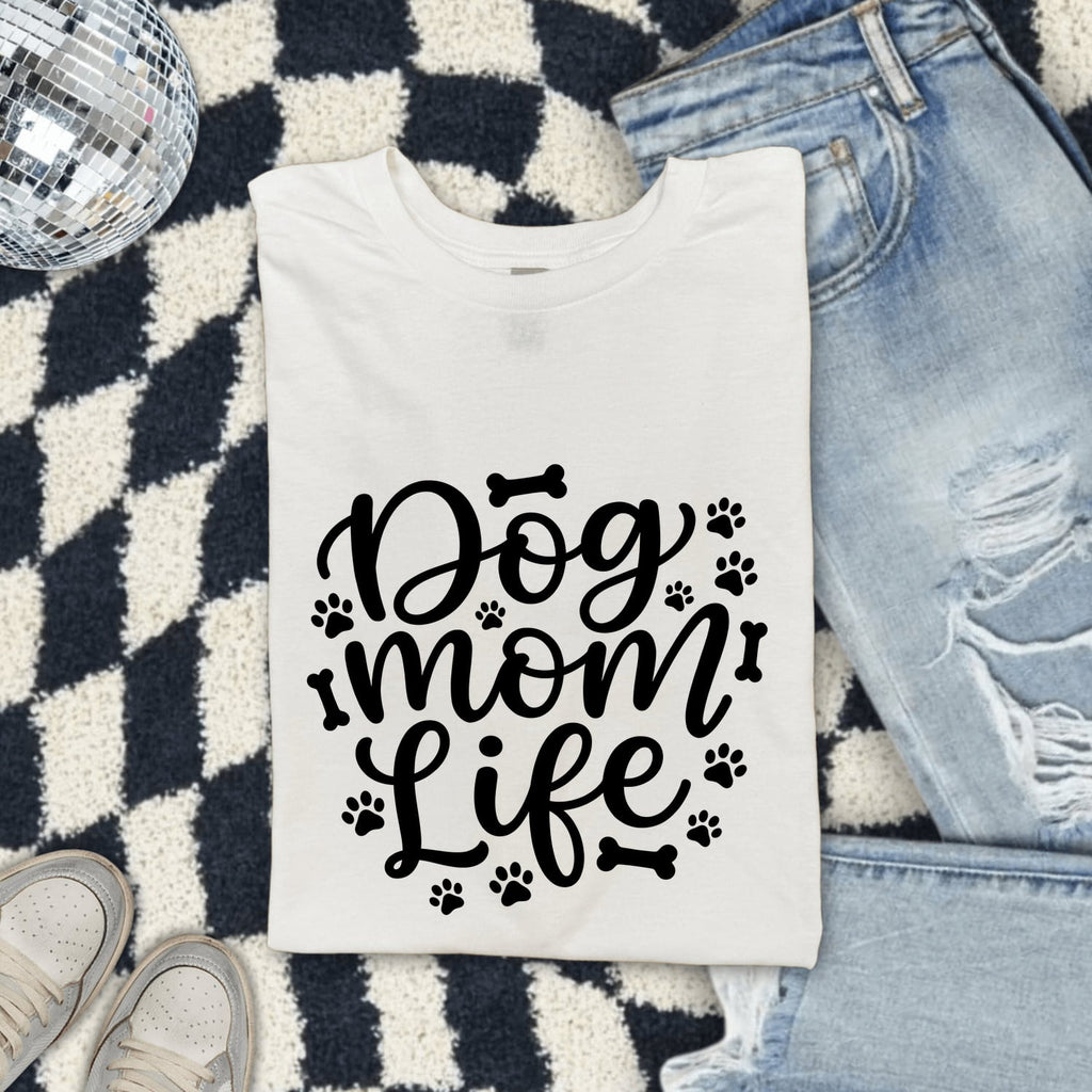 Dog Mom Shirt for Women – Funny Cartoon Contemporary Paw Marks Puppy Graphic Tee