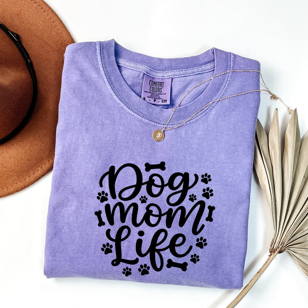 Dog Mom Shirt for Women – Funny Cartoon Contemporary Paw Marks Puppy Graphic Tee