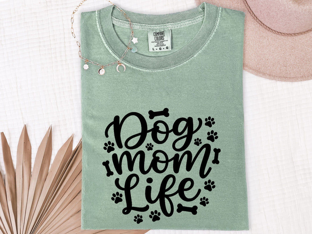 Dog Mom Shirt for Women – Funny Cartoon Contemporary Paw Marks Puppy Graphic Tee