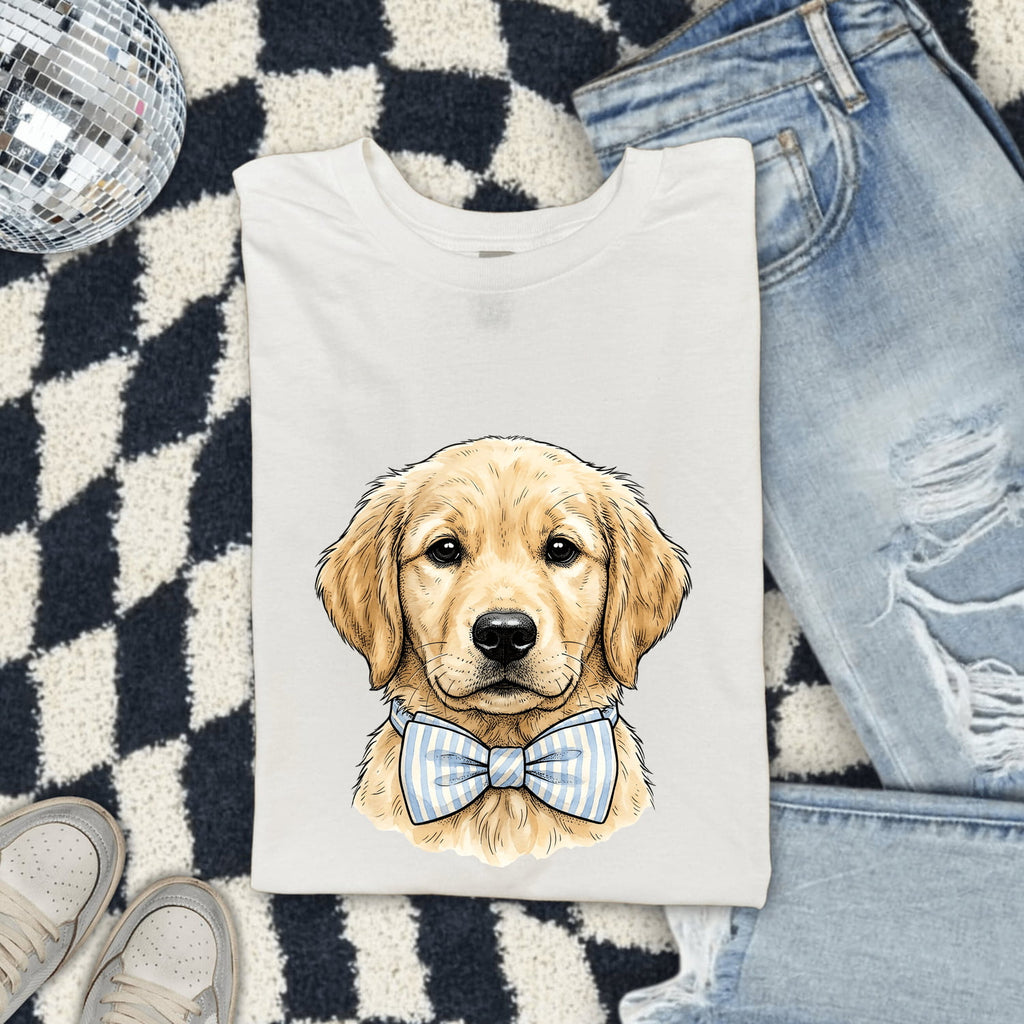 Easter Golden Retriever Shirt for Women – Retro Sketch Drawing Necktie Puppy Graphic Tee