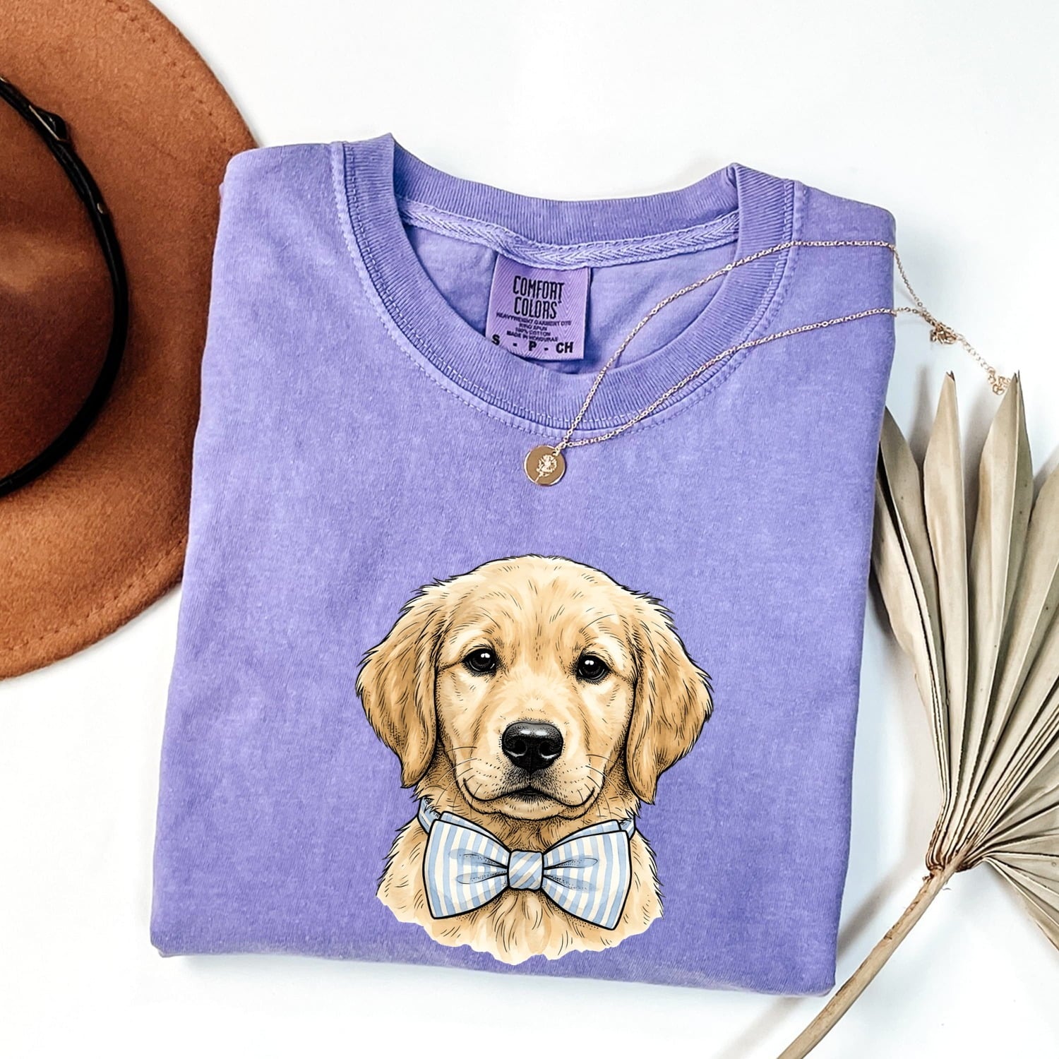 Easter Golden Retriever Shirt for Women – Retro Sketch Drawing Necktie Puppy Graphic Tee