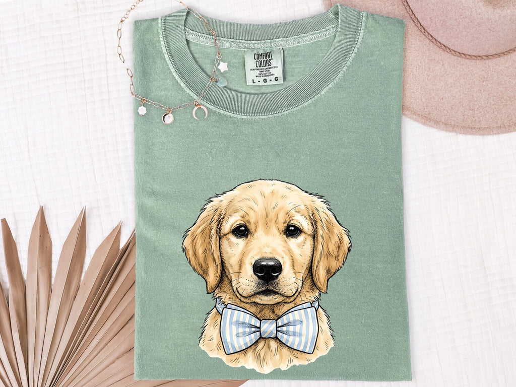 Easter Golden Retriever Shirt for Women – Retro Sketch Drawing Necktie Puppy Graphic Tee