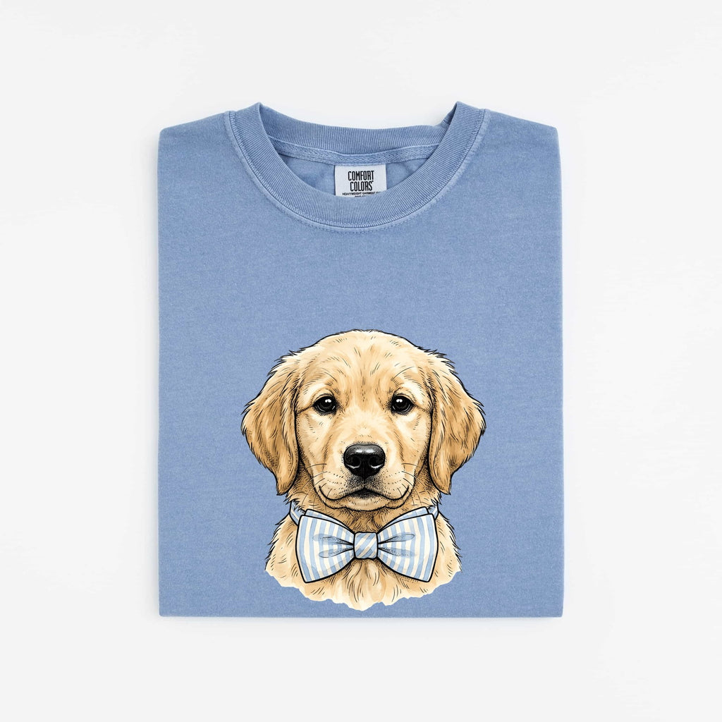 Easter Golden Retriever Shirt for Women – Retro Sketch Drawing Necktie Puppy Graphic Tee