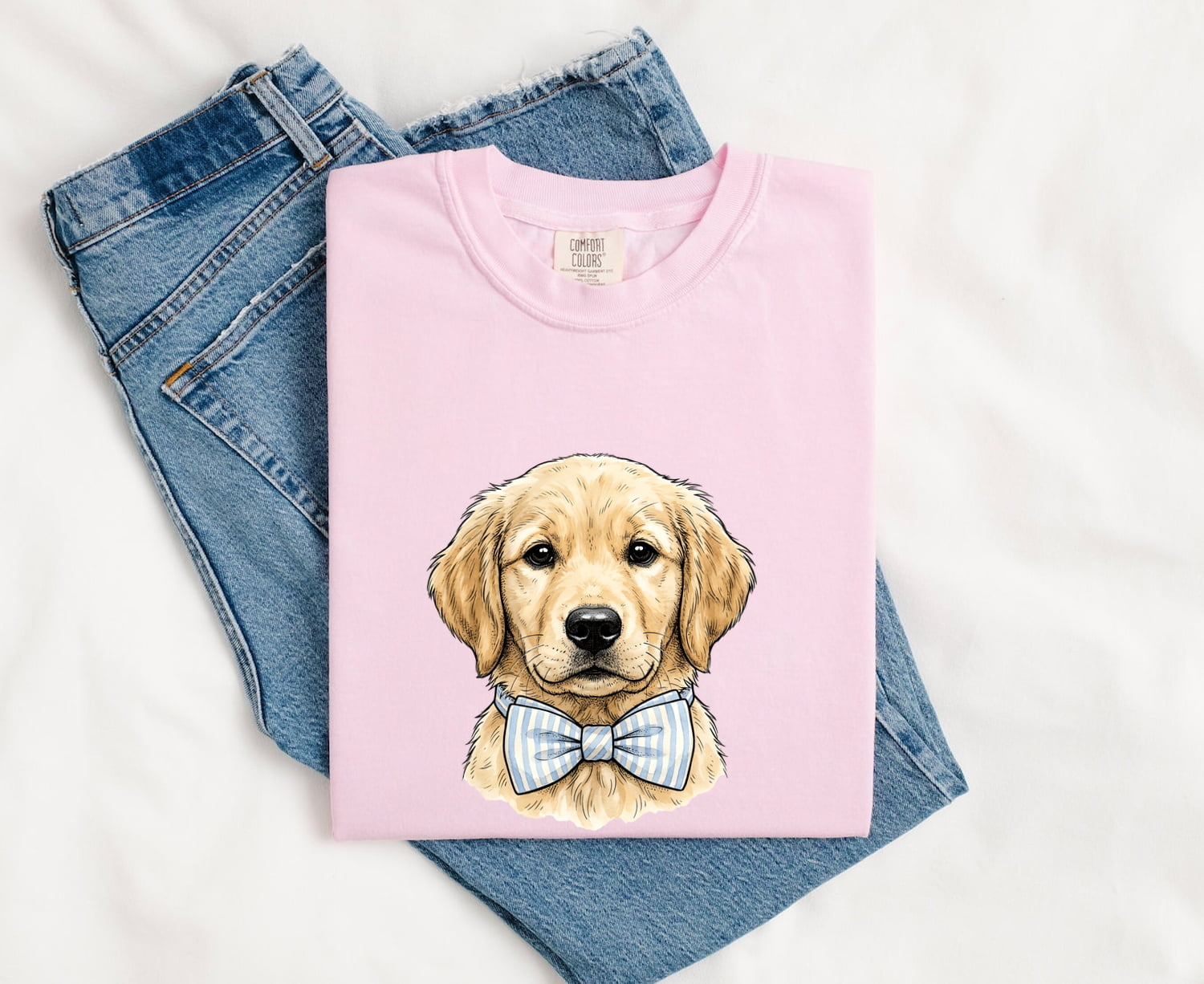 Easter Golden Retriever Shirt for Women – Retro Sketch Drawing Necktie Puppy Graphic Tee