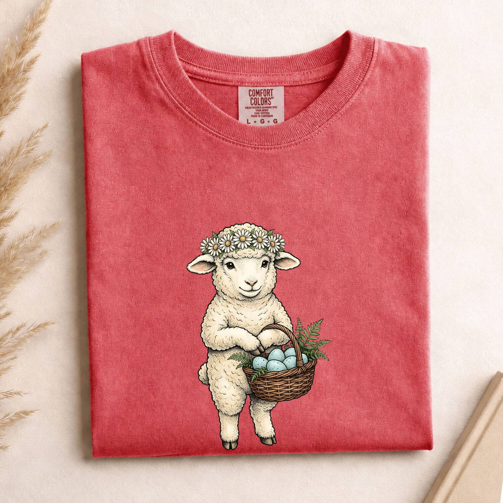 Easter Lamb Shirt for Women – Shabby Chic Doodle Spring Wreath Animal Graphic Tee