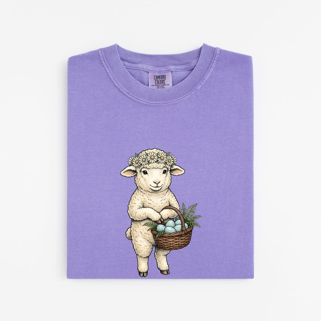 Easter Lamb Shirt for Women – Shabby Chic Doodle Spring Wreath Animal Graphic Tee