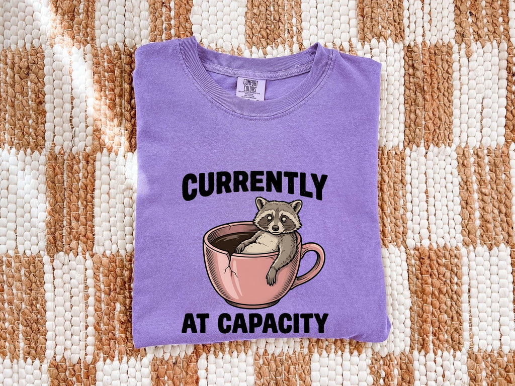 Raccoon Coffee Cup Shirt for Women – Funny Comic Retro Broken Mug Cartoon Animal Graphic Tee