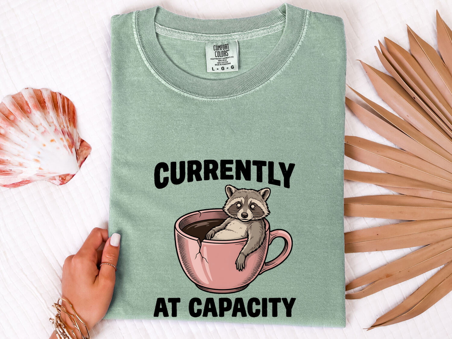 Raccoon Coffee Cup Shirt for Women – Funny Comic Retro Broken Mug Cartoon Animal Graphic Tee