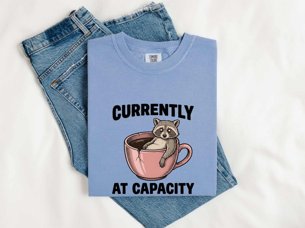 Raccoon Coffee Cup Shirt for Women – Funny Comic Retro Broken Mug Cartoon Animal Graphic Tee