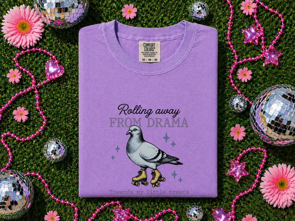 Roller Skates Pigeon Shirt for Women – Retro Vintage Sketch Humor Sparkle Animal Graphic Tee