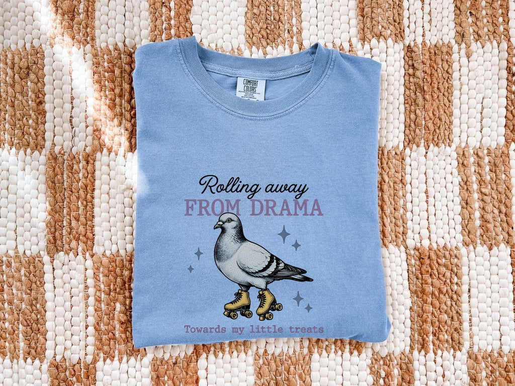 Roller Skates Pigeon Shirt for Women – Retro Vintage Sketch Humor Sparkle Animal Graphic Tee
