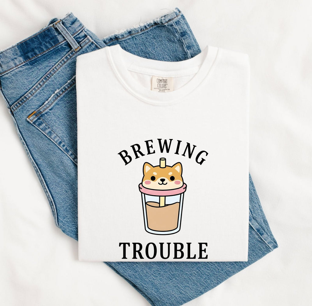 Shiba Inu Shirt for Women – Cute Comic Coffee Mug Boba Tea Dog Graphic Tee