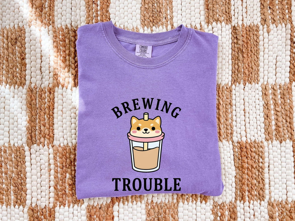 Shiba Inu Shirt for Women – Cute Comic Coffee Mug Boba Tea Dog Graphic Tee