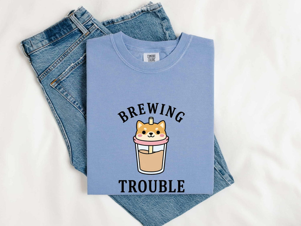 Shiba Inu Shirt for Women – Cute Comic Coffee Mug Boba Tea Dog Graphic Tee
