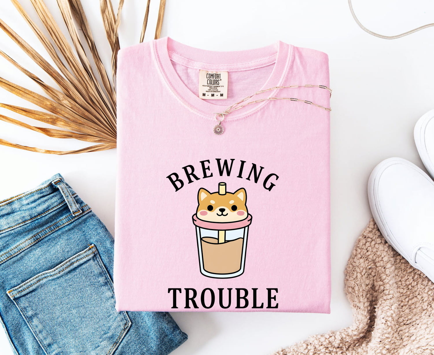 Shiba Inu Shirt for Women – Cute Comic Coffee Mug Boba Tea Dog Graphic Tee